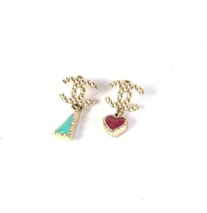 Chanel Tri-Color Dangle Earrings Gold Type A6958