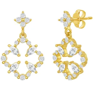 Classic Women's Earrings - Gold Plated White CZ Flower Post Back Closure | D-7822-GP
