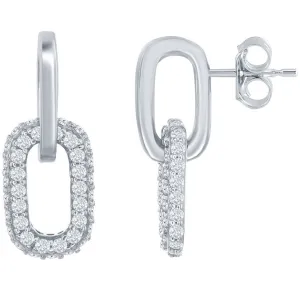 Classic Women's Earrings - Silver Micro Pave CZ Paperclip Post Back Closure | D-7970