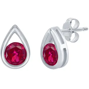 Classic Women's Earrings - Sterling Silver Pearshaped with Round Ruby Stud | D-8165