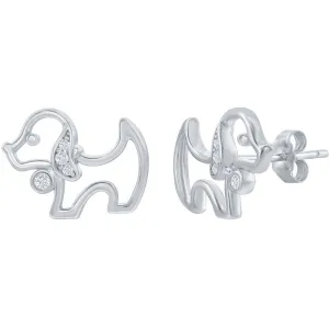 Classic Women's Earrings - Sterling Silver Standing Dog White CZ Stone Stud | D-7923