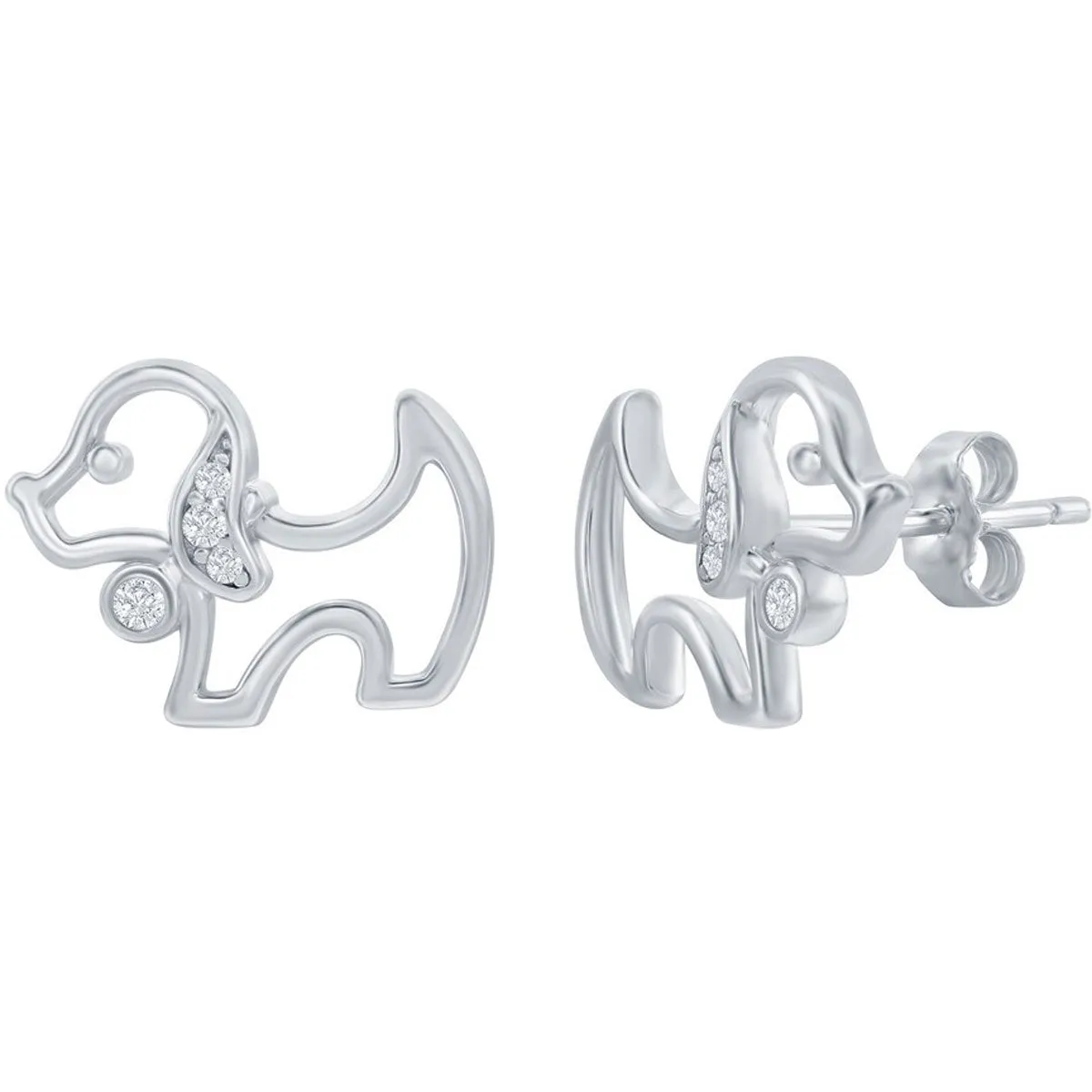 Classic Women's Earrings - Sterling Silver Standing Dog White CZ Stone Stud | D-7923