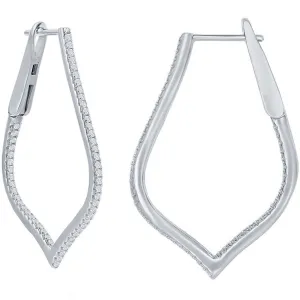 Classic Women's Earrings - Sterling Silver Ultra Thin 35mm CZ Marquise Hoop | D-7886