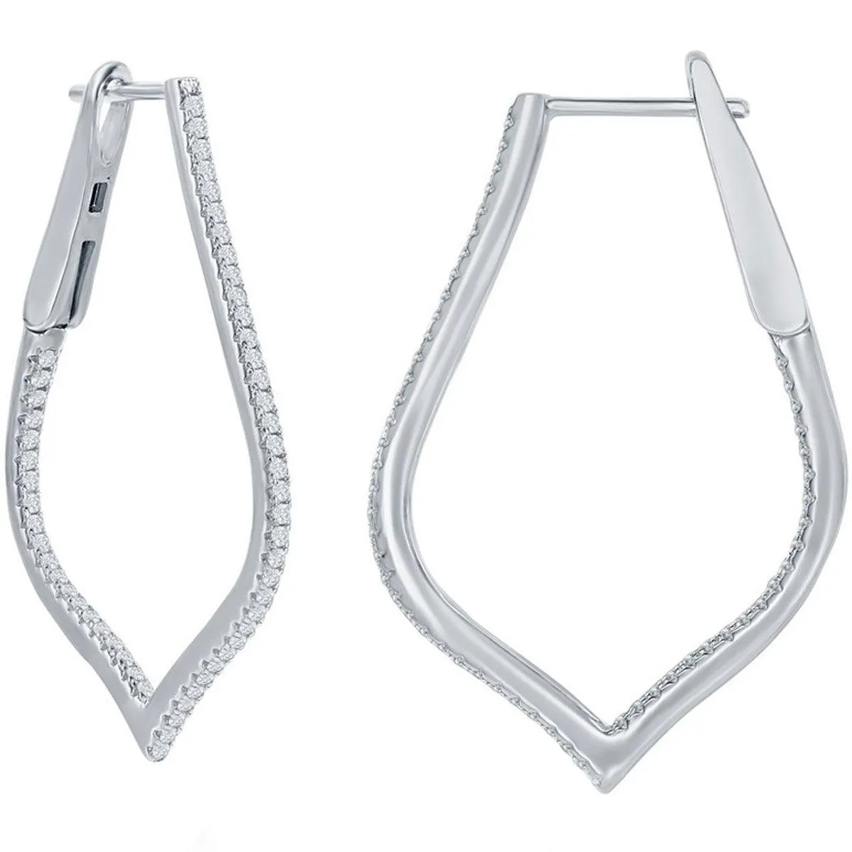 Classic Women's Earrings - Sterling Silver Ultra Thin 35mm CZ Marquise Hoop | D-7886