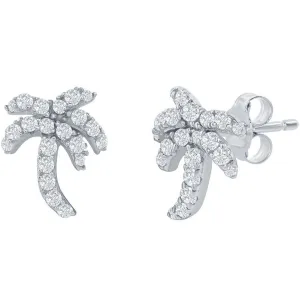 Classic Women's Earrings - Sterling Silver White CZ Palm Tree Stud Post Back | D-7987