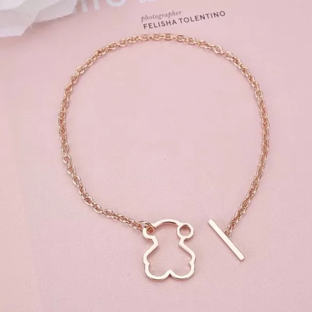 Colorful Bear Simple Cute Hollow Bear Hair Rope Headdress Fashion Bear Bracelet Stainless Steel Bangles Animal Pendant Bracelet