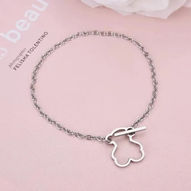 Colorful Bear Simple Cute Hollow Bear Hair Rope Headdress Fashion Bear Bracelet Stainless Steel Bangles Animal Pendant Bracelet