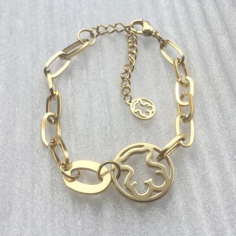 Colorful Bear Simple Cute Hollow Bear Hair Rope Headdress Fashion Bear Bracelet Stainless Steel Bangles Animal Pendant Bracelet
