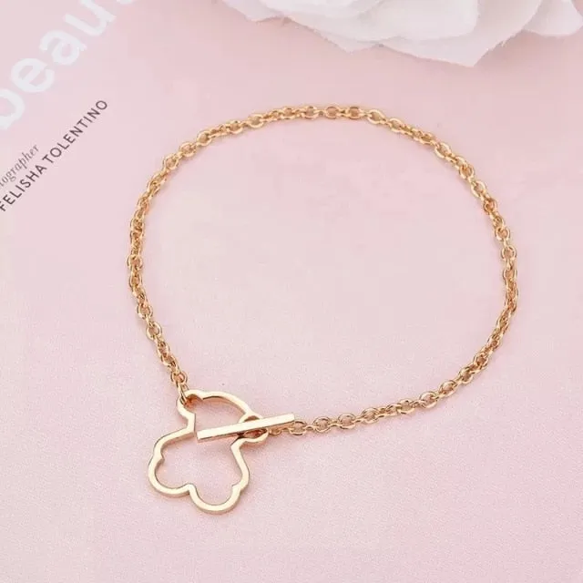 Colorful Bear Simple Cute Hollow Bear Hair Rope Headdress Fashion Bear Bracelet Stainless Steel Bangles Animal Pendant Bracelet
