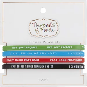Creative Brands 4-Pack Bracelet Set - Faithworks Threads of Faith Silicone Wristband Bracelets, One Size, Live Your Purpose