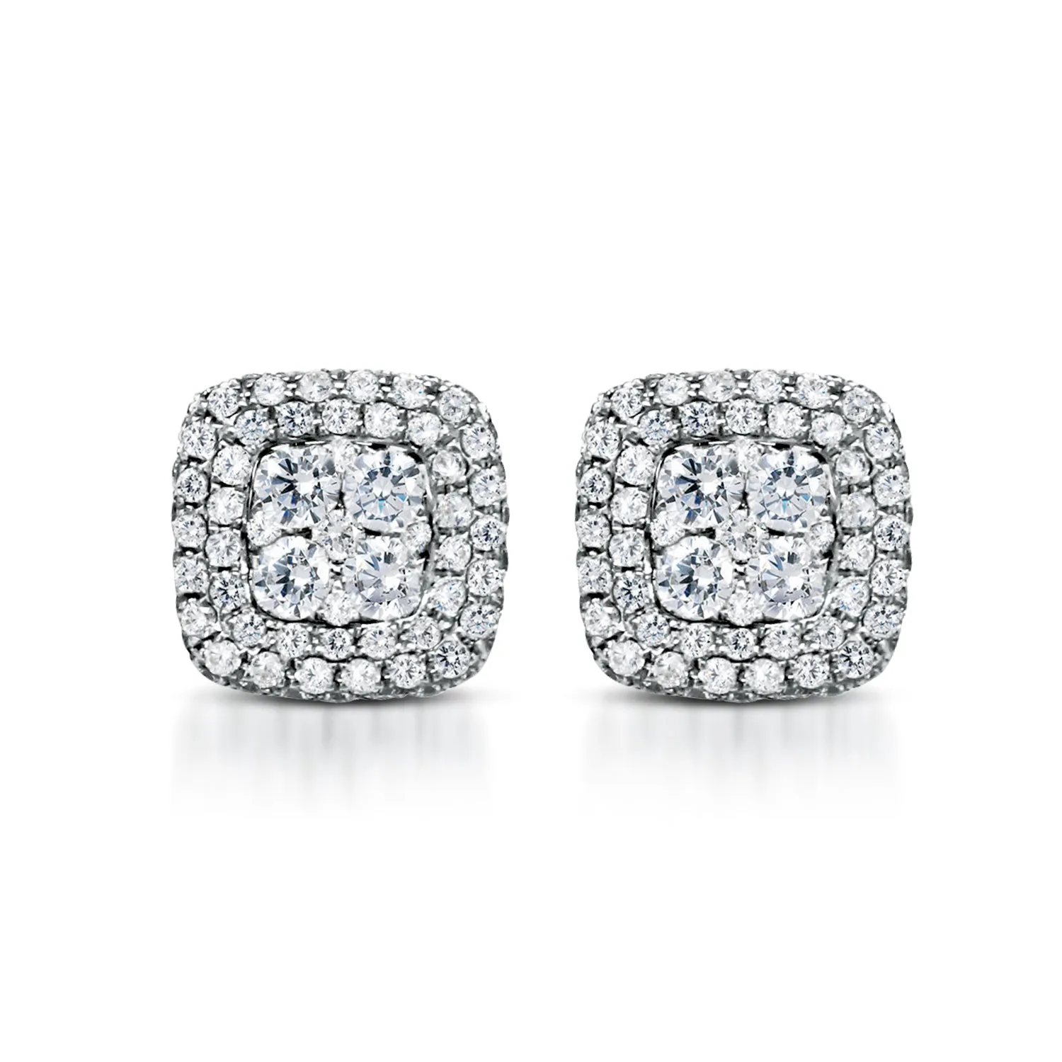 Cushion-Shaped Double Halo Stud Earrings