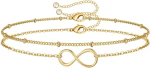 Dainty Gold Bracelets for Women, 14K Gold Plated Adjustable Layered Bracelet Cute Evil Eye Oval Chain Pearl Bar Turtle Gold Bracelets for Women Jewelry