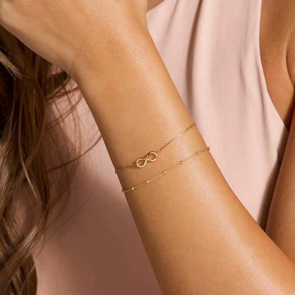 Dainty Gold Bracelets for Women, 14K Gold Plated Adjustable Layered Bracelet Cute Evil Eye Oval Chain Pearl Bar Turtle Gold Bracelets for Women Jewelry
