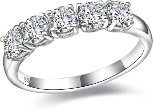 DAYBYDAY 5 Stone Wedding Bands for Women, S925 Sterling Silver Created Ruby/Sapphire/Emerald/Amethyst/Aquamarine/Moissanite Half Eternity Anniversary Rings, Birthstone Jewelry for Wife Mom Grandma Birthday