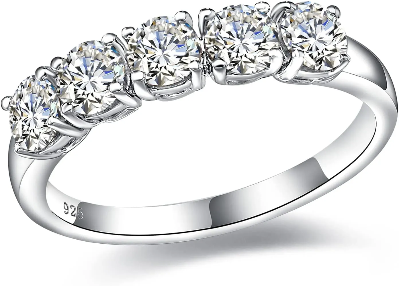 DAYBYDAY 5 Stone Wedding Bands for Women, S925 Sterling Silver Created Ruby/Sapphire/Emerald/Amethyst/Aquamarine/Moissanite Half Eternity Anniversary Rings, Birthstone Jewelry for Wife Mom Grandma Birthday