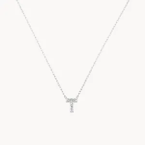 Diamond Letter T Necklace in Silver