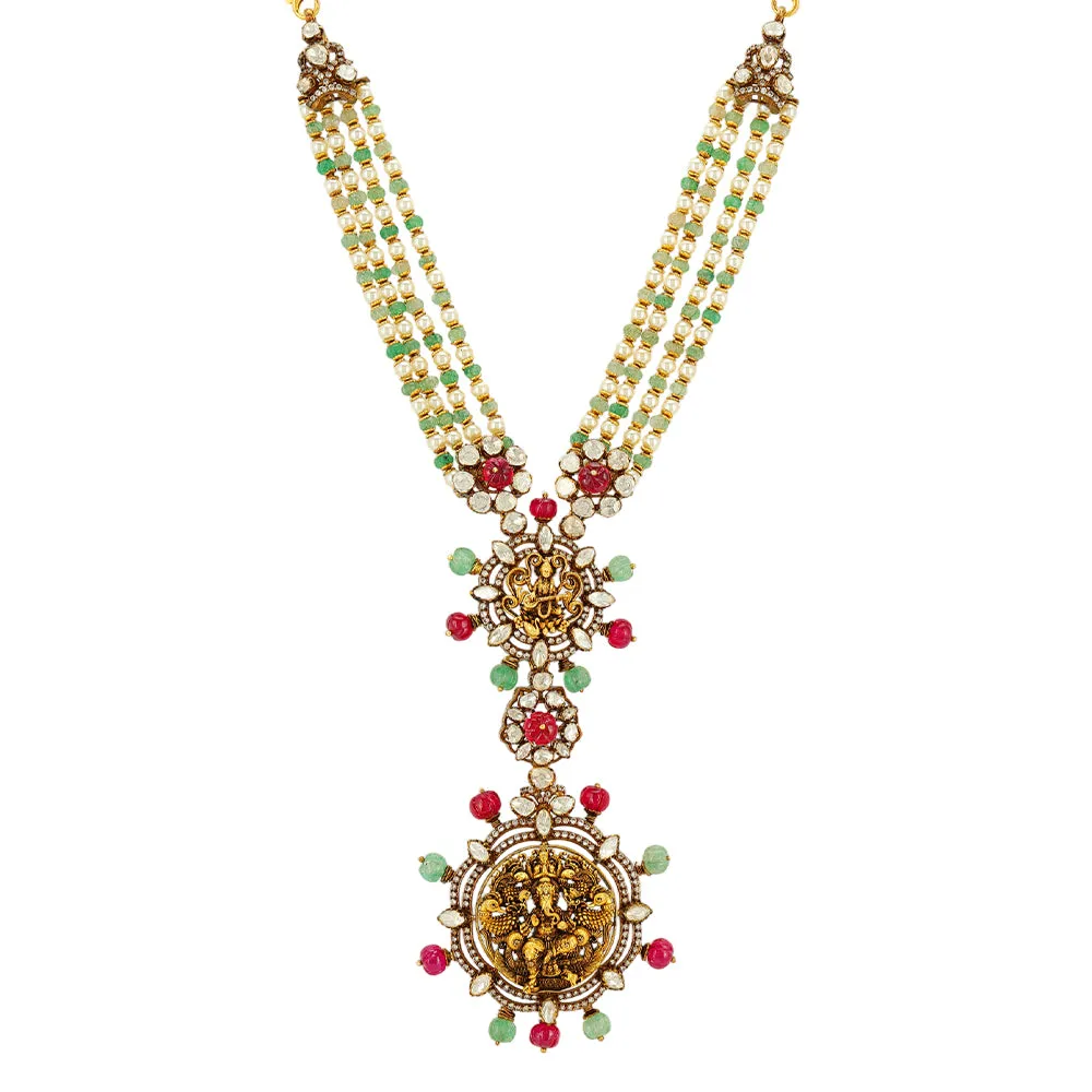 Divine Saraswati 925 Coral Moissanite Vinayakar Drop Necklace