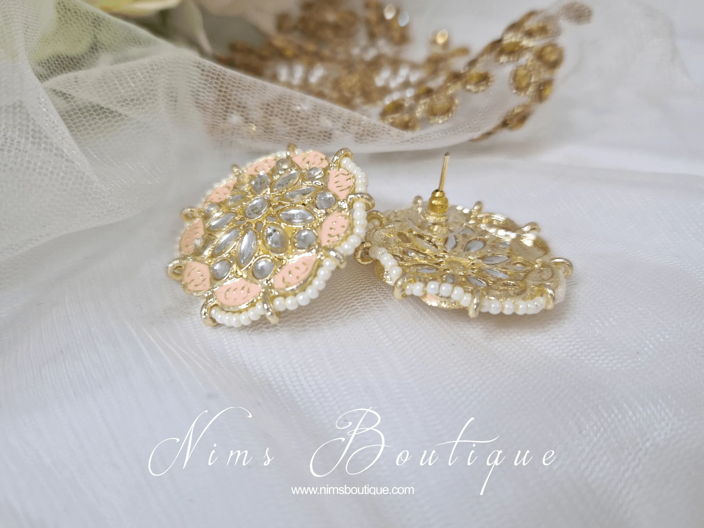 Divya Light Peach Meenakari Stud Earrings