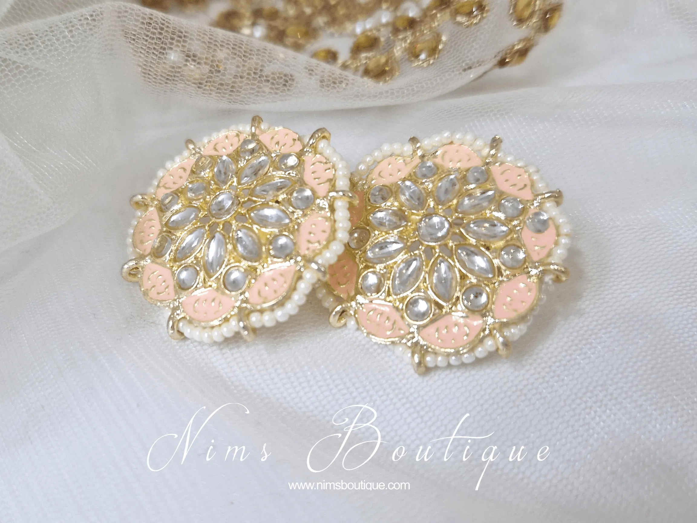 Divya Light Peach Meenakari Stud Earrings
