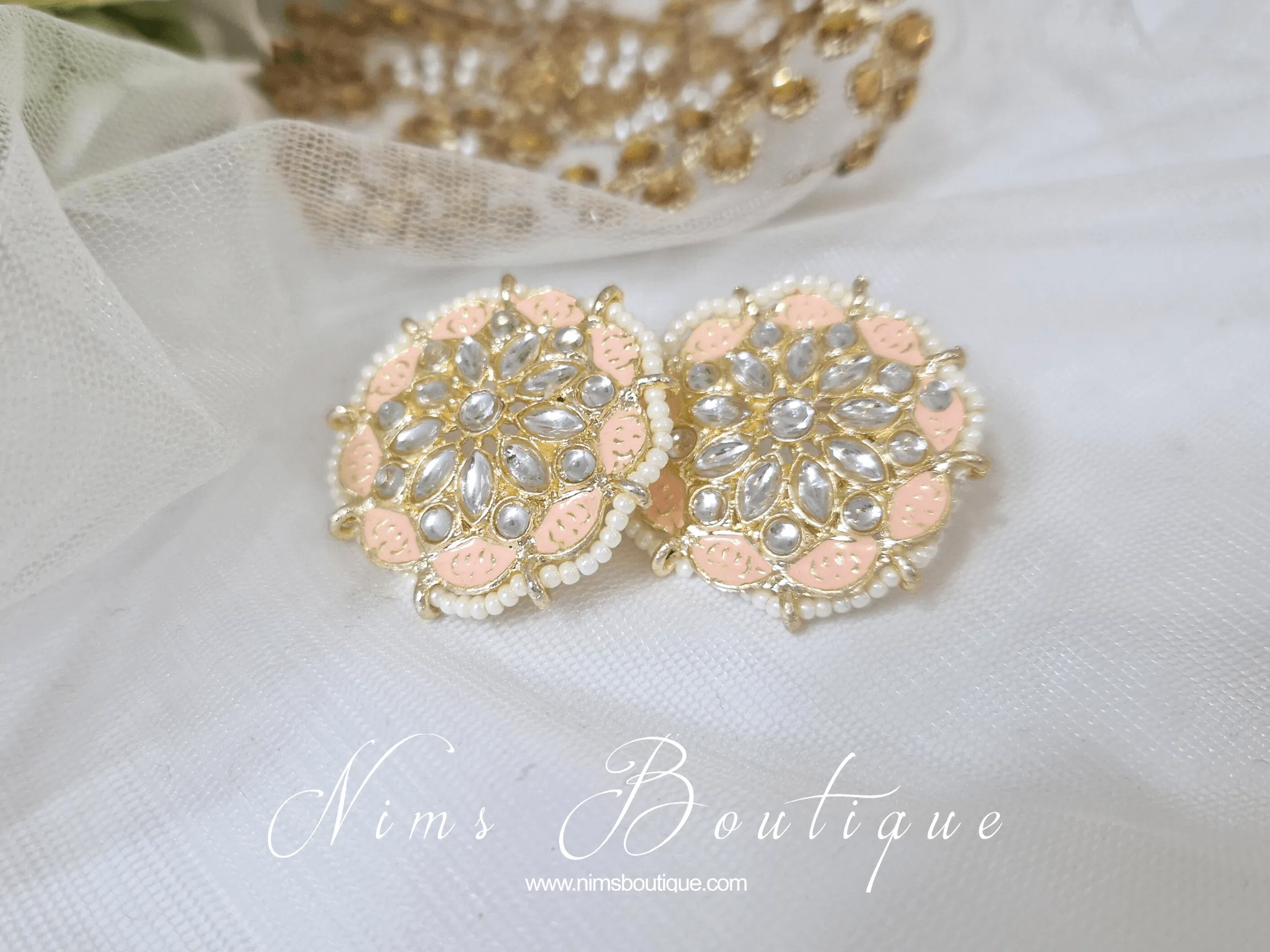 Divya Light Peach Meenakari Stud Earrings
