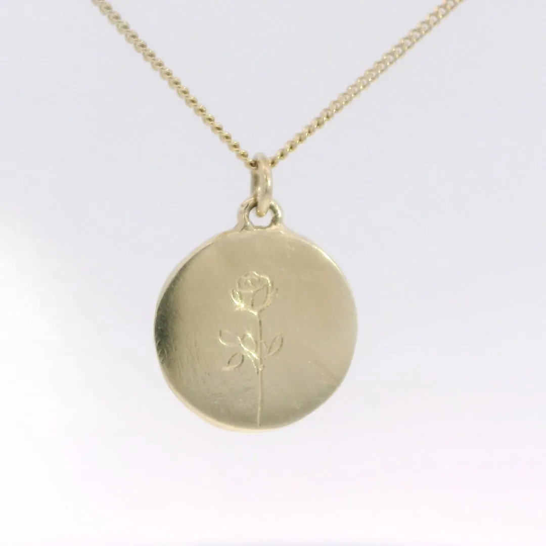 Dual Engraved Flower Gold Coin Necklace