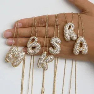 Elegant Sparkling Bubble Letters Necklace A-Z