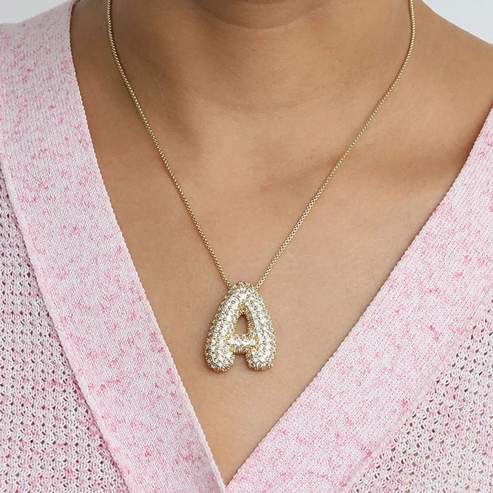 Elegant Sparkling Bubble Letters Necklace A-Z