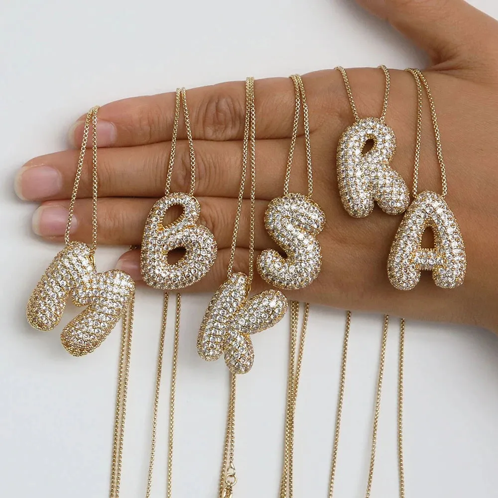 Elegant Sparkling Bubble Letters Necklace A-Z