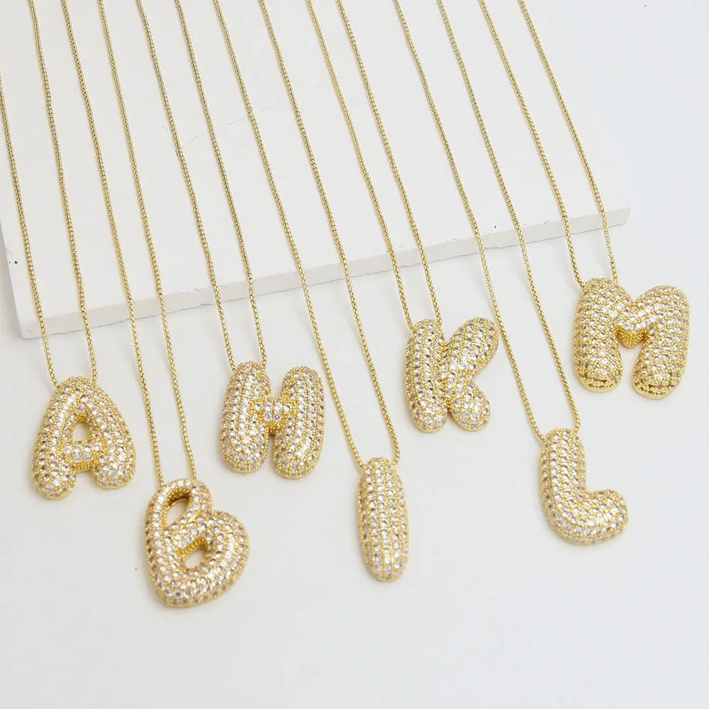 Elegant Sparkling Bubble Letters Necklace A-Z