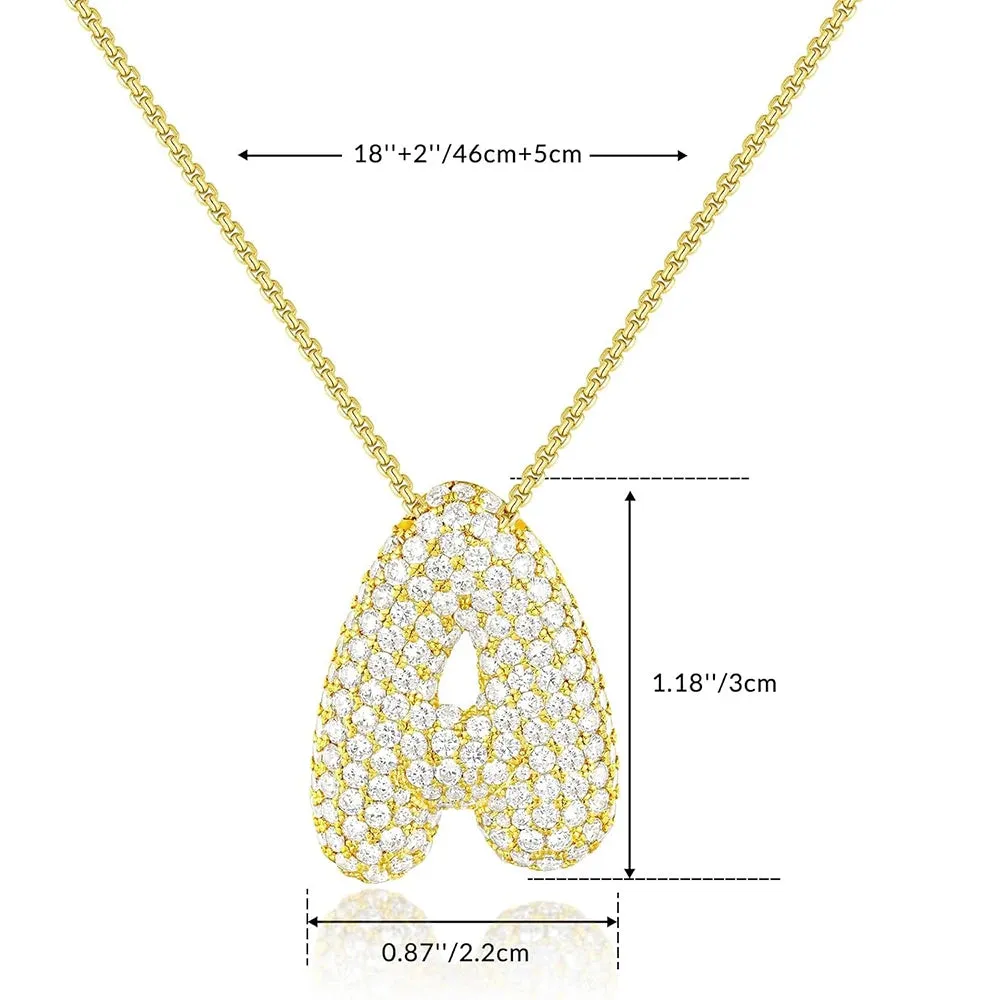 Elegant Sparkling Bubble Letters Necklace A-Z