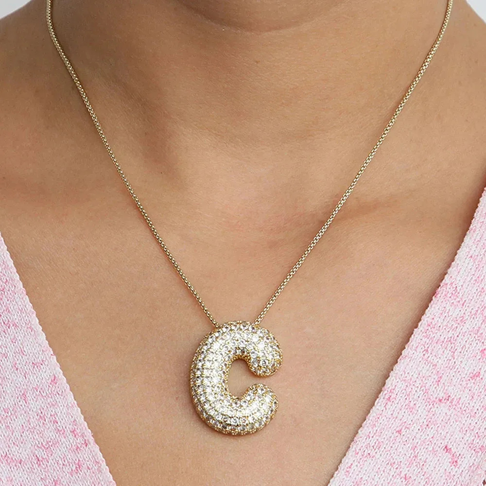 Elegant Sparkling Bubble Letters Necklace A-Z