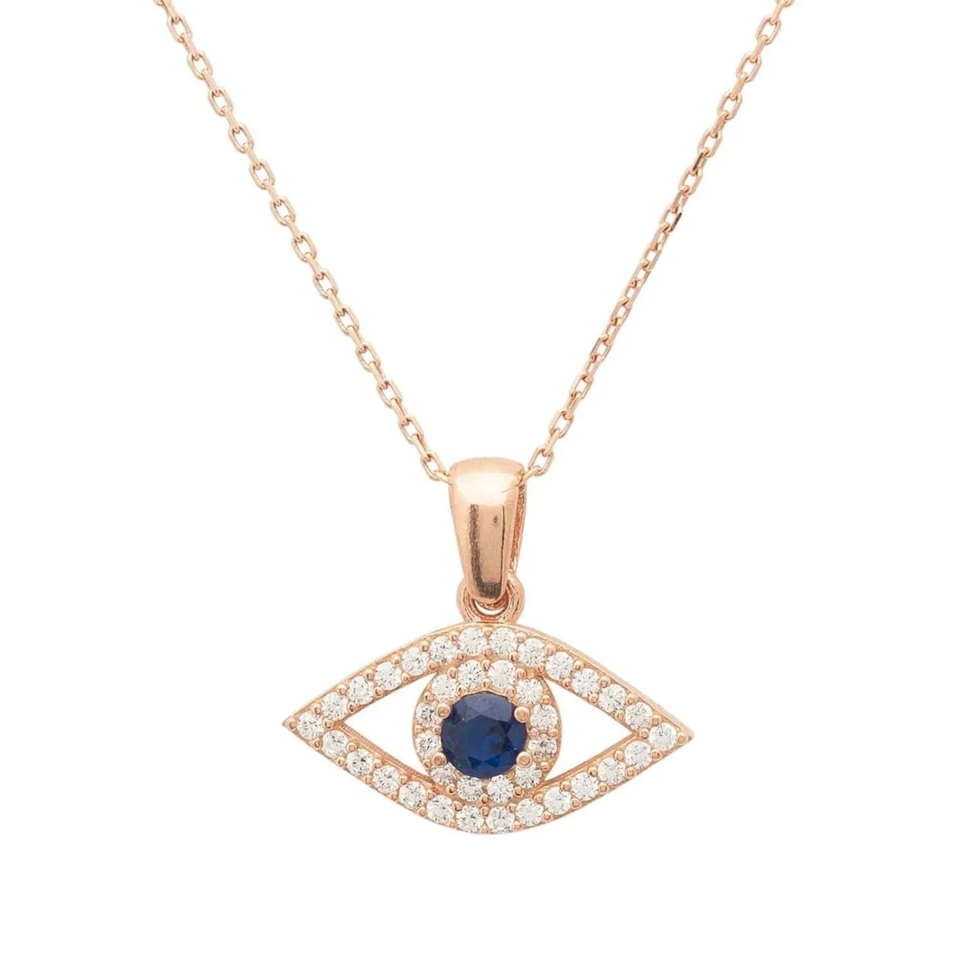 Elliptical Evil Eye Necklace Dipped in Rose Gold