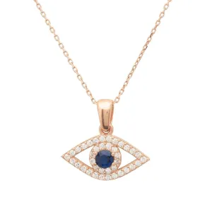 Elliptical Evil Eye Necklace Dipped in Rose Gold