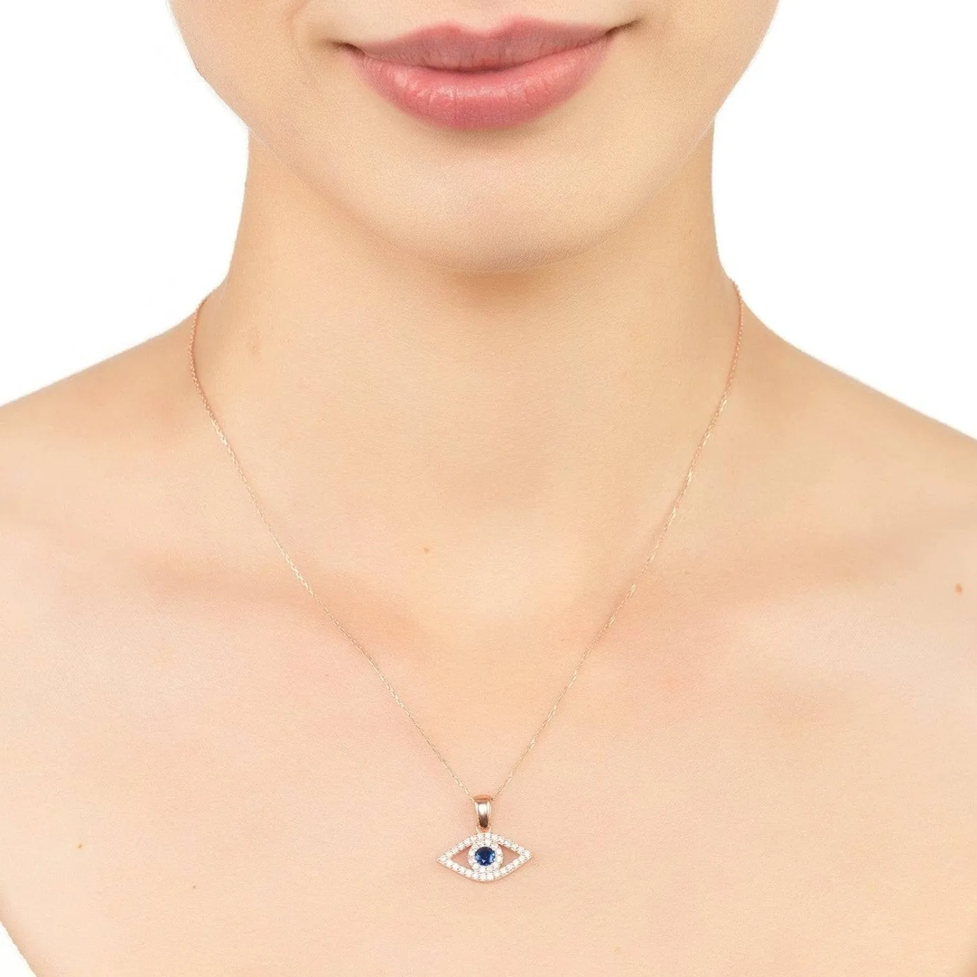 Elliptical Evil Eye Necklace Dipped in Rose Gold