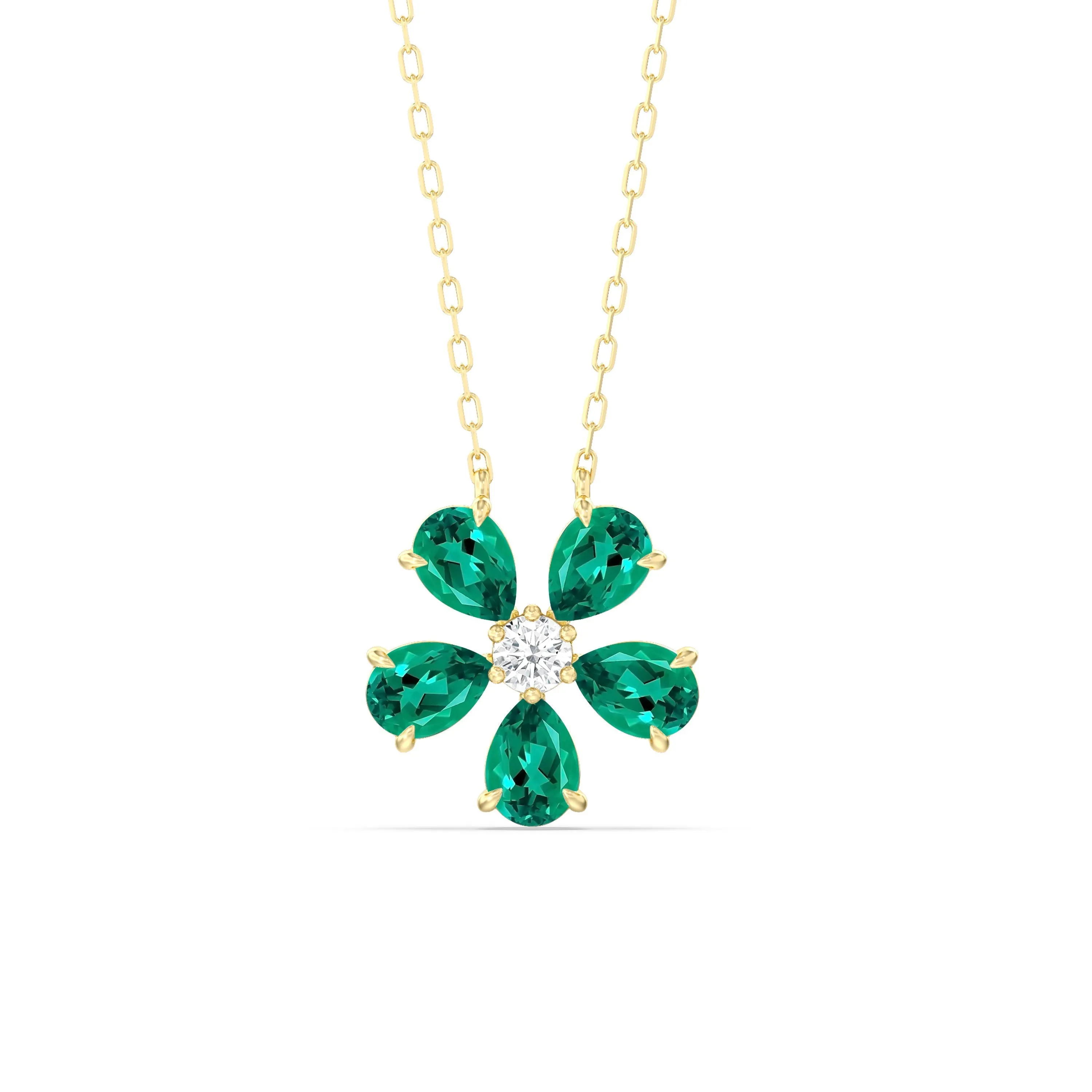 Emerald and Diamond Daisy Necklace