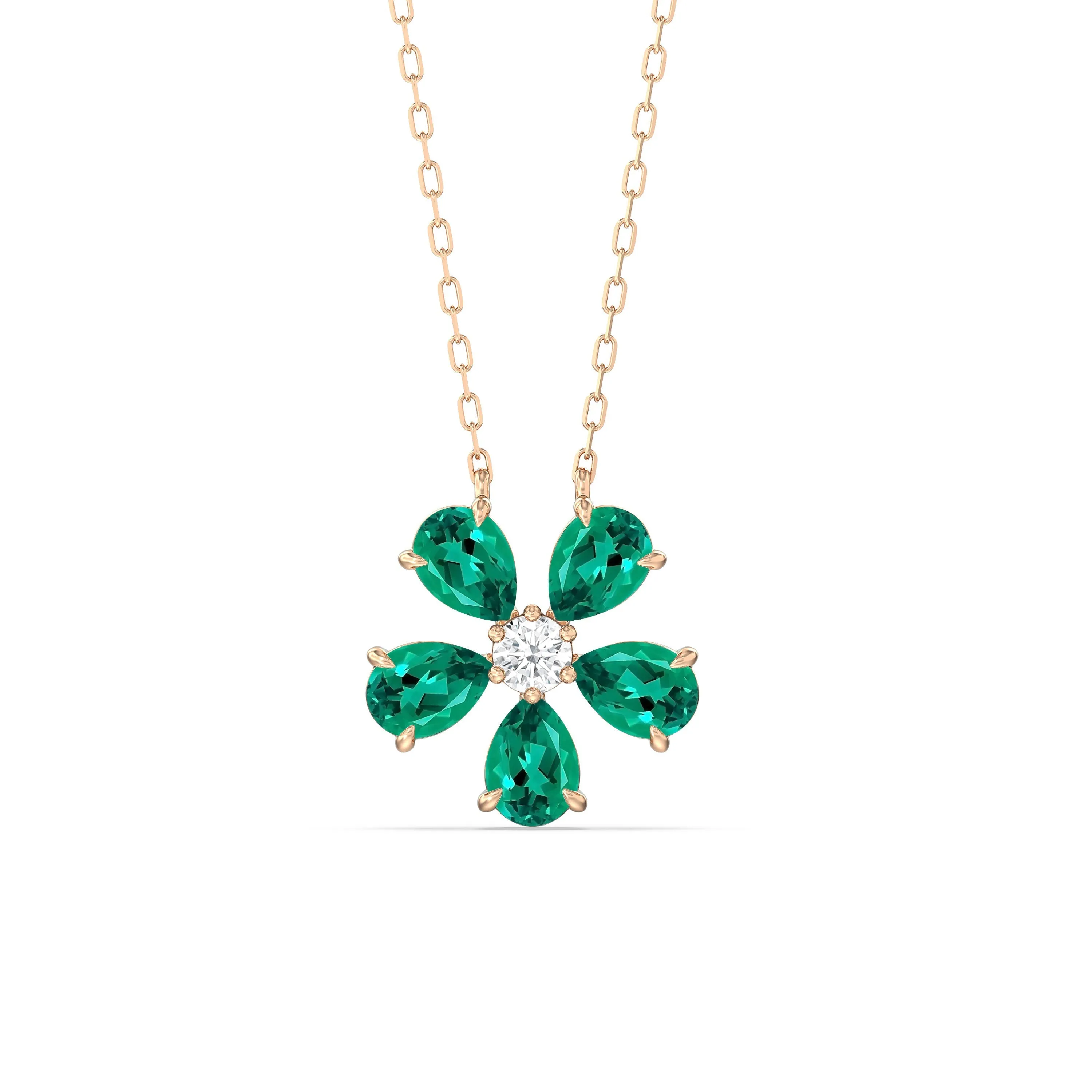 Emerald and Diamond Daisy Necklace