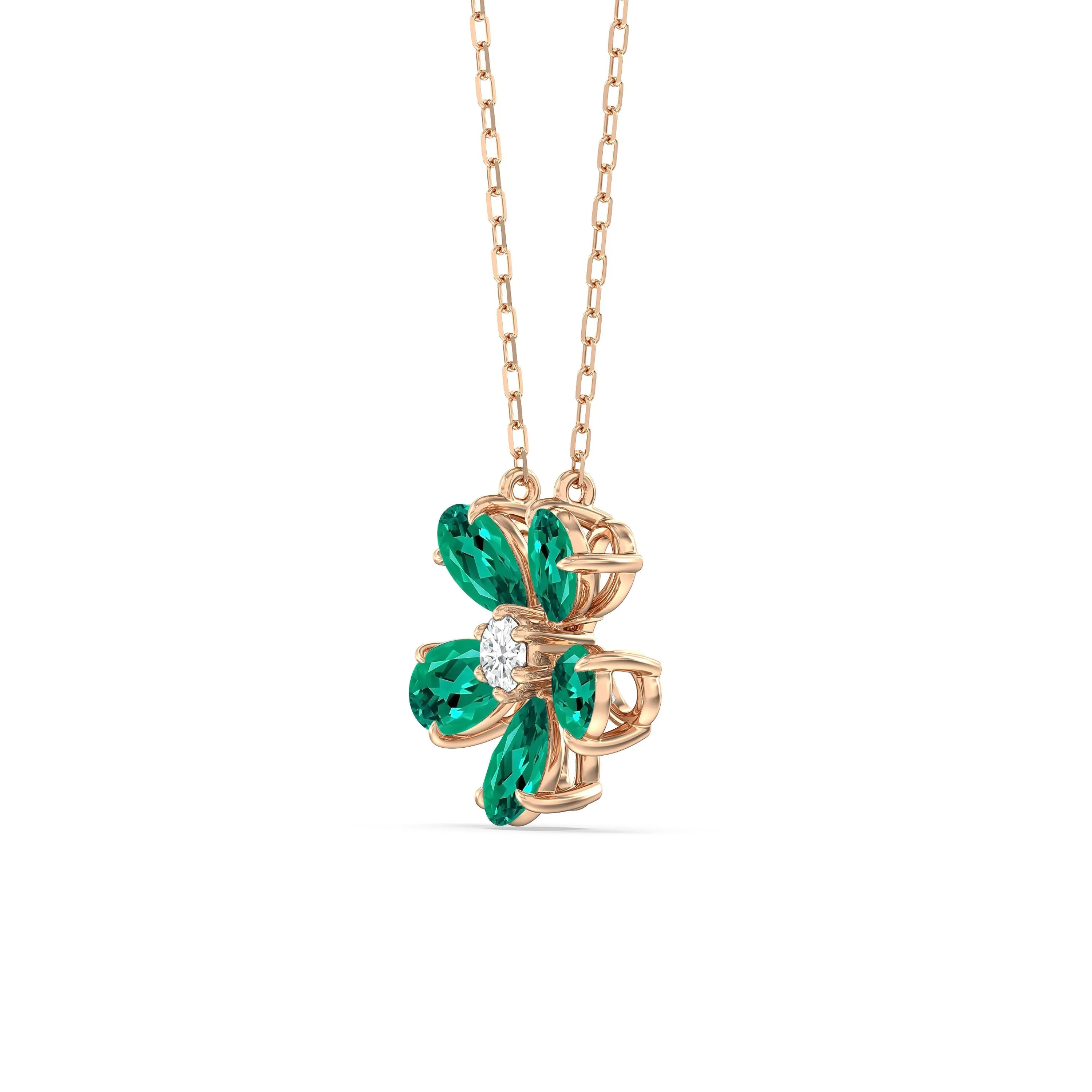 Emerald and Diamond Daisy Necklace