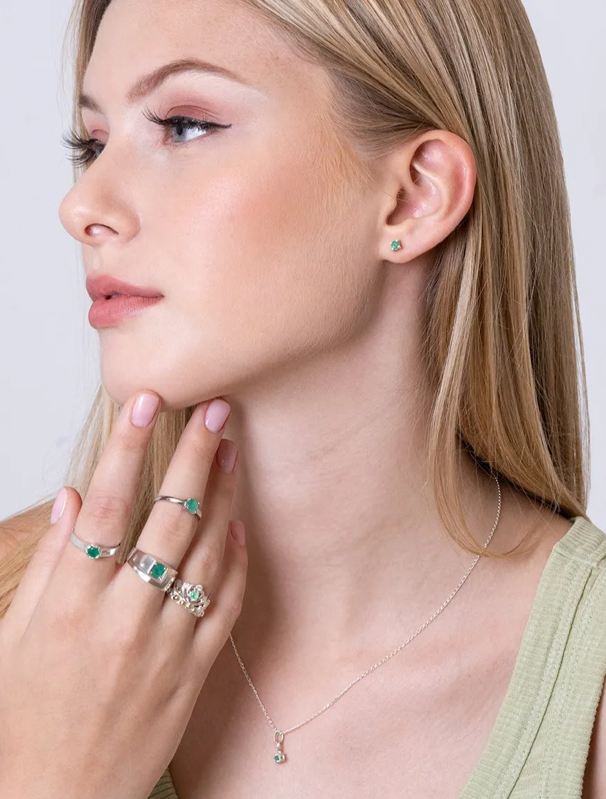 Emerald,  sterling silver and Colombian emerald solitaire ring