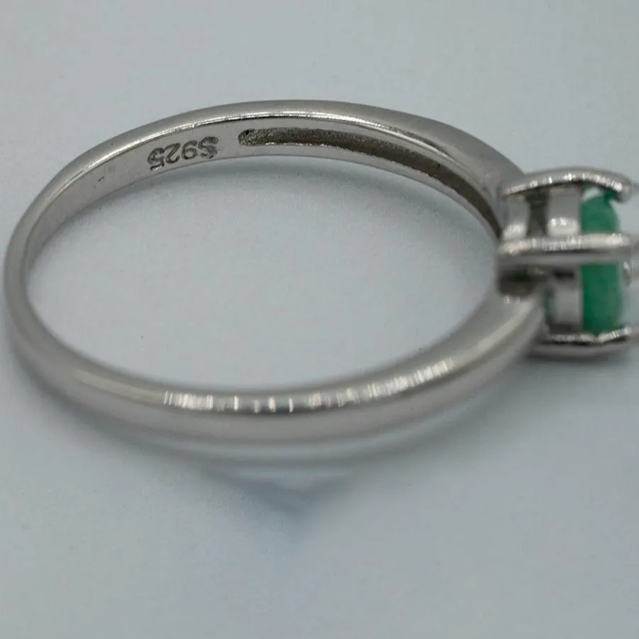 Emerald,  sterling silver and Colombian emerald solitaire ring
