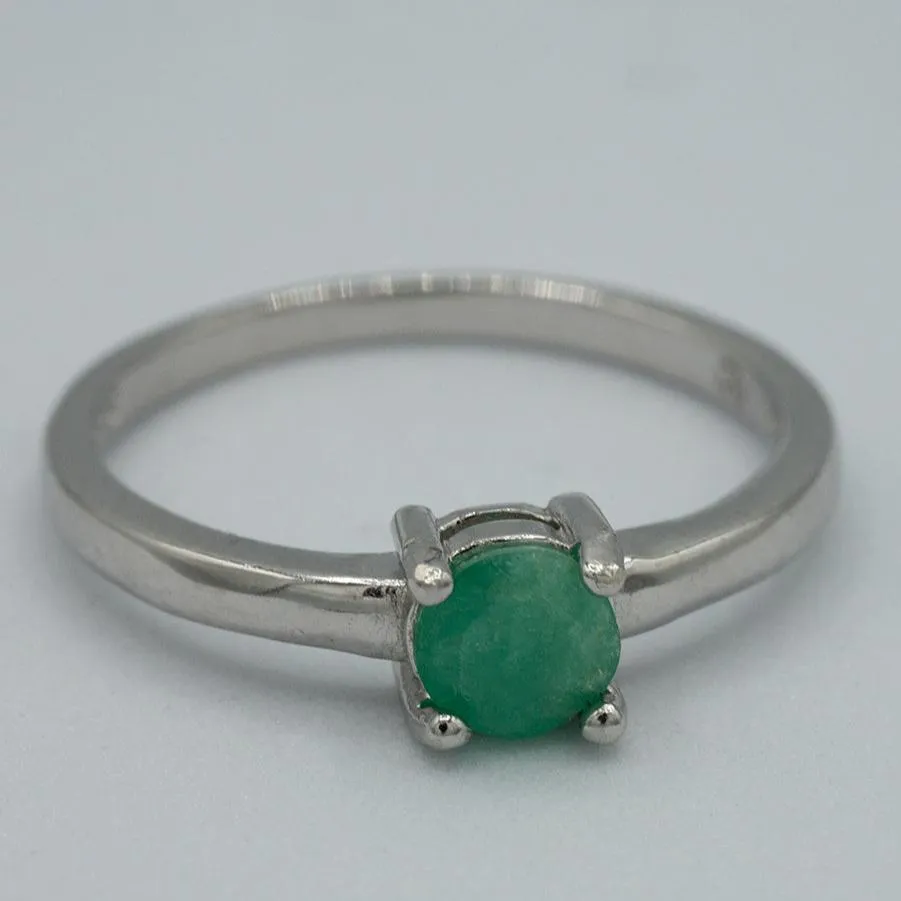 Emerald,  sterling silver and Colombian emerald solitaire ring
