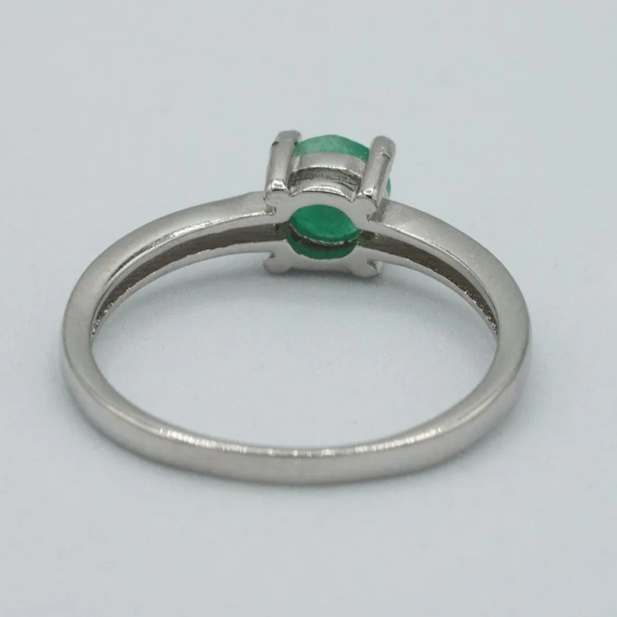 Emerald,  sterling silver and Colombian emerald solitaire ring