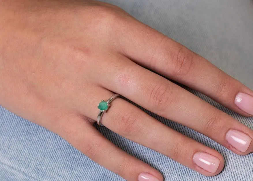 Emerald,  sterling silver and Colombian emerald solitaire ring
