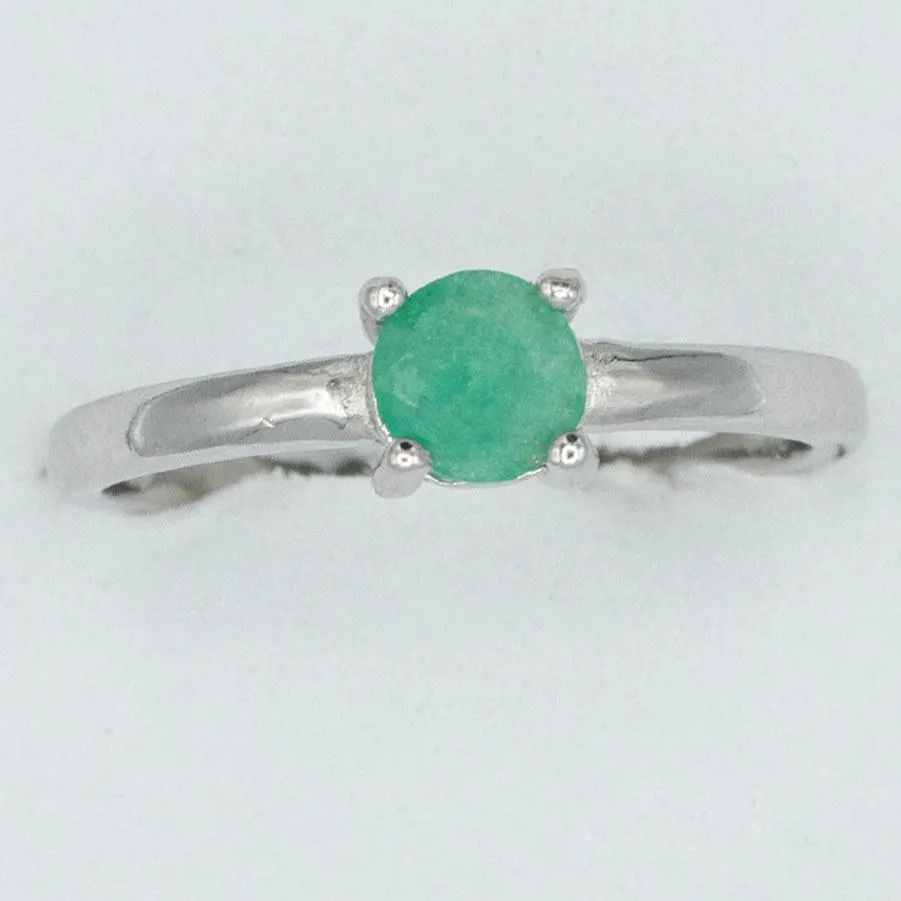 Emerald,  sterling silver and Colombian emerald solitaire ring
