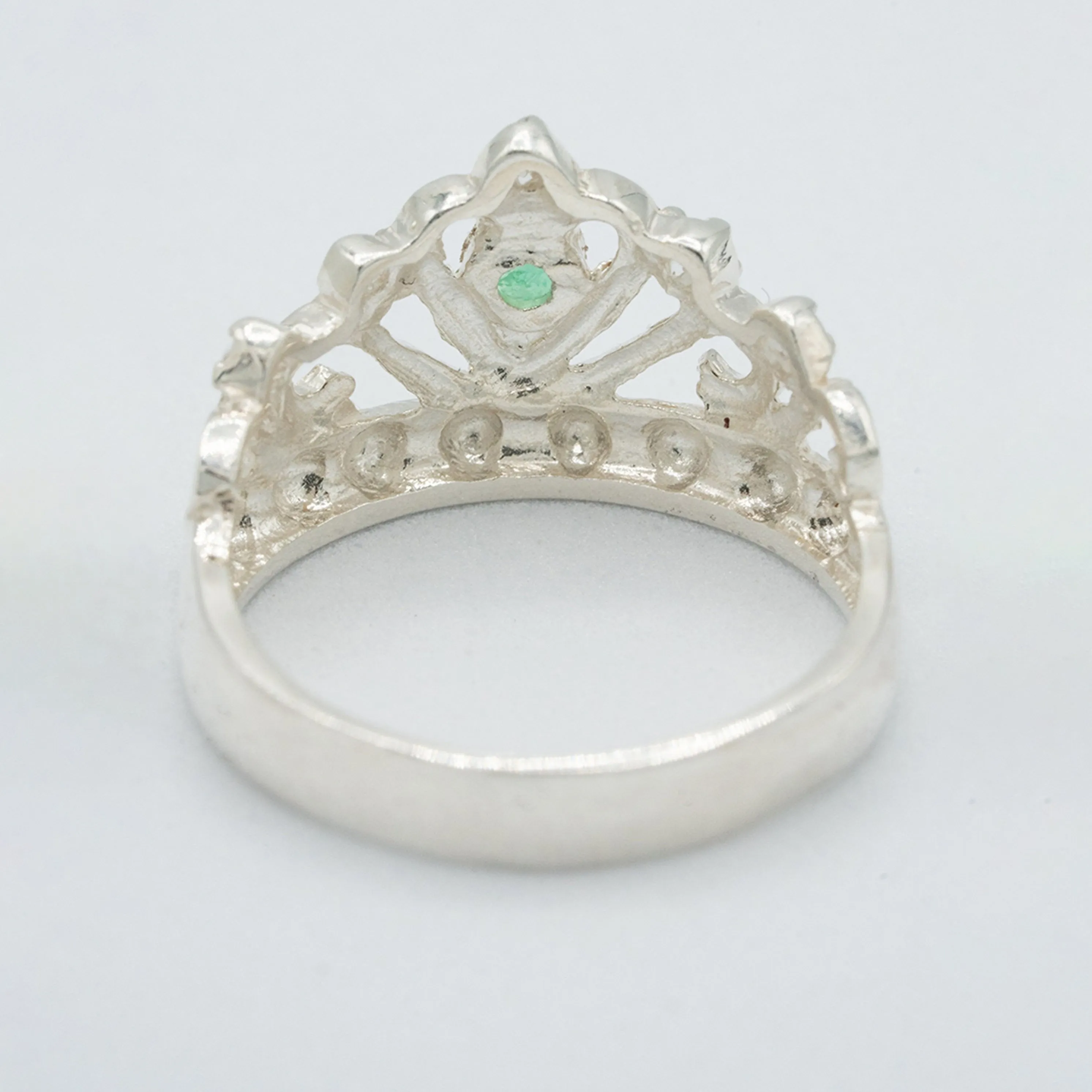 Emerald, sterling silver, Colombian emerald, cubic zirconian crown ring