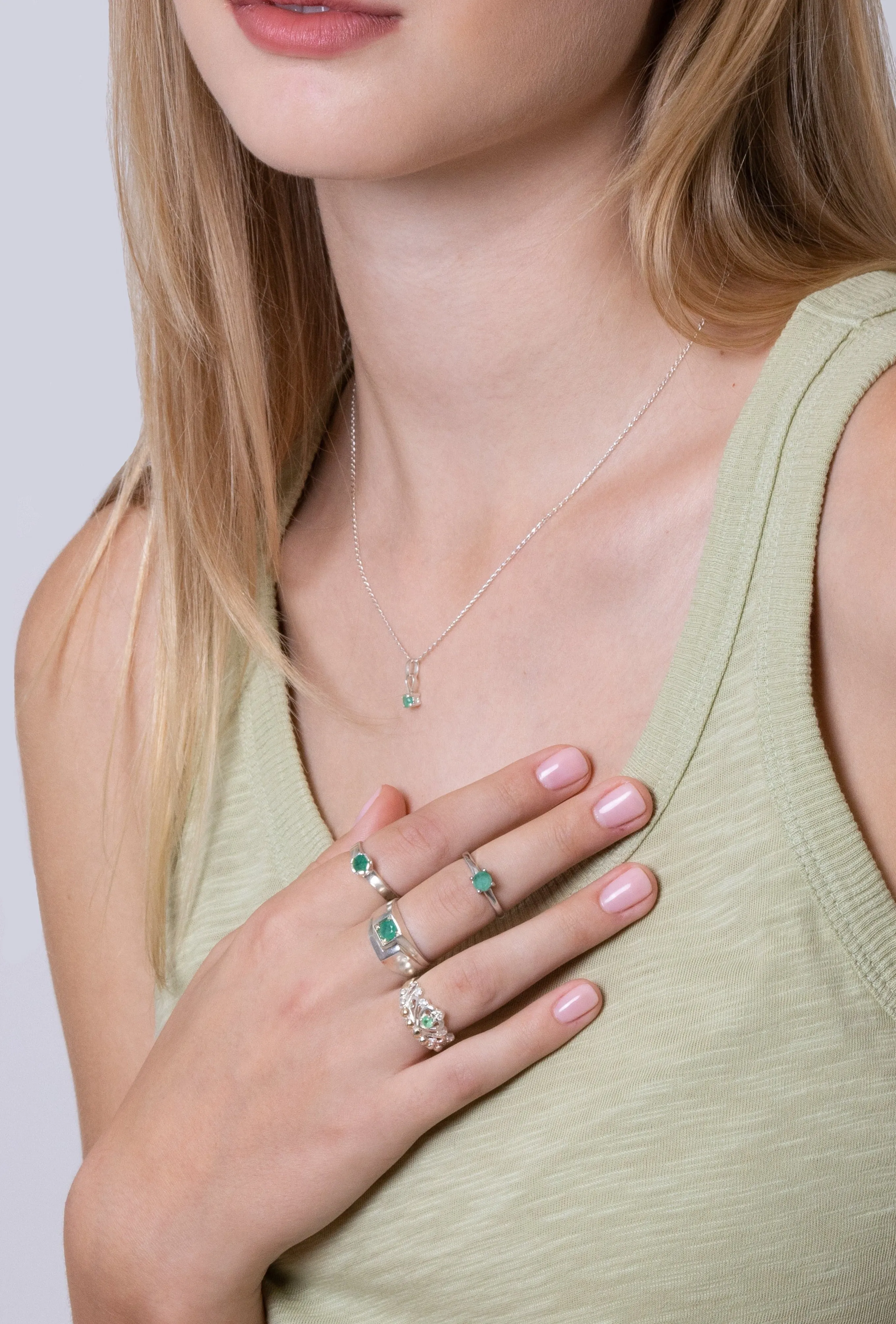 Emerald, sterling silver, Colombian emerald, cubic zirconian crown ring