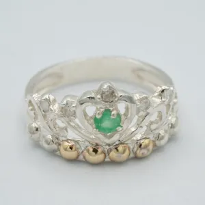 Emerald, sterling silver, Colombian emerald, cubic zirconian crown ring