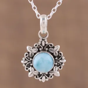 Ethereal Eden Larimar and Sterling Silver Pendant Necklace from India