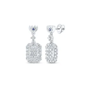 Exquisite Brilliance: 14kt White Gold Diamond and Sapphire Rectangle Dangle Earrings