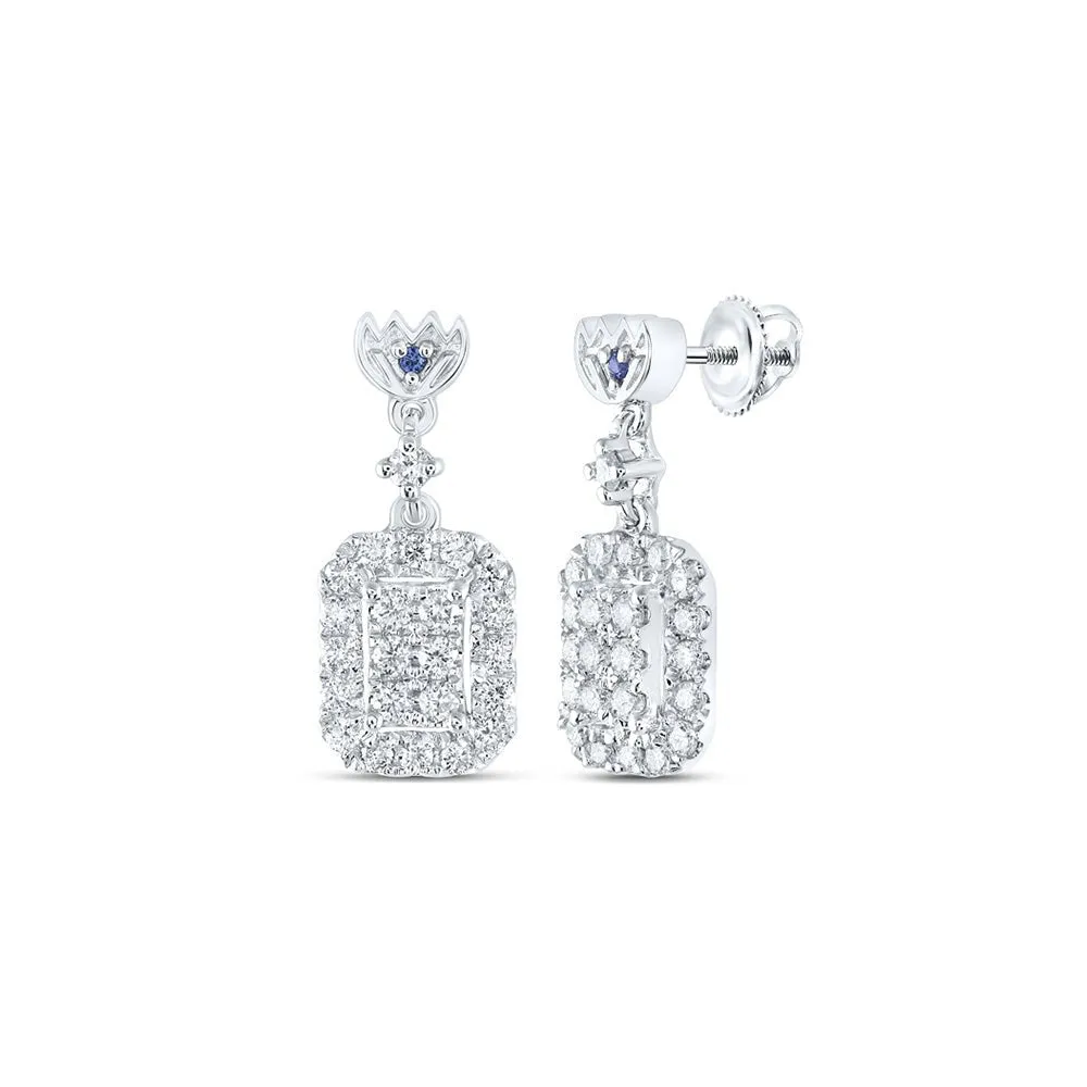 Exquisite Brilliance: 14kt White Gold Diamond and Sapphire Rectangle Dangle Earrings