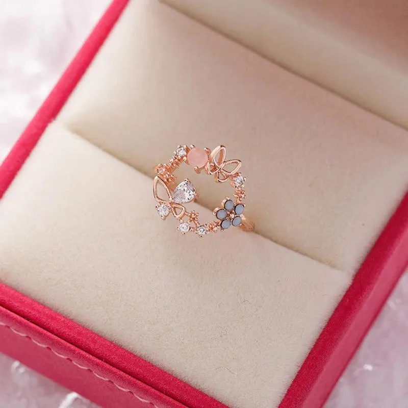 Exquisite Micro-Inlaid Floral Rhinestone Rings